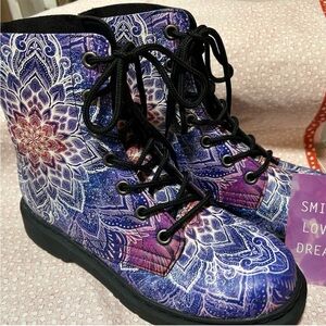 Purple Mandala Electro Threads Combat Boots